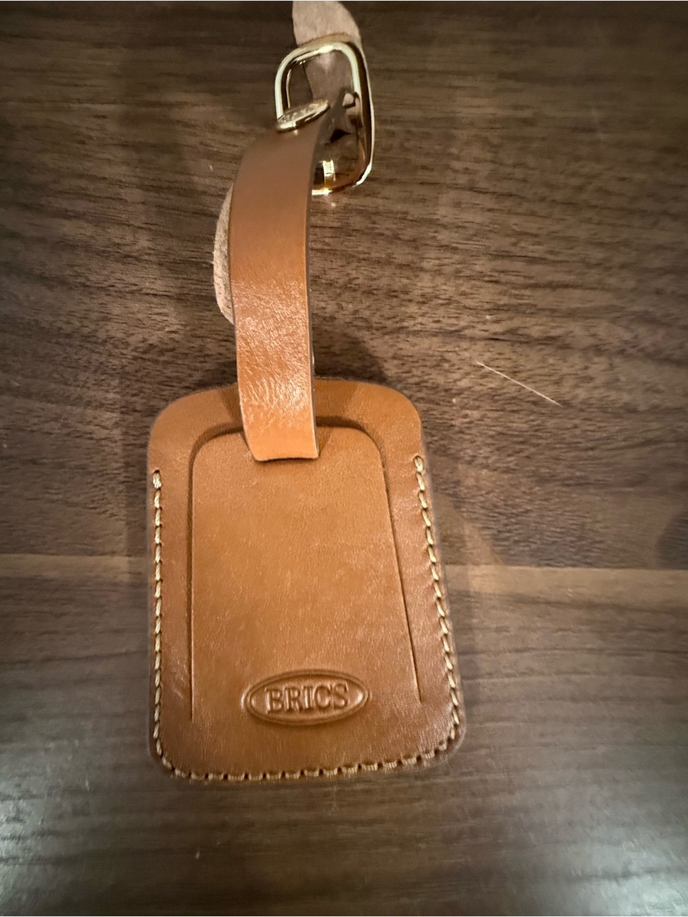 Bric's Brown Leather Luggage Tag with Gold Buckle